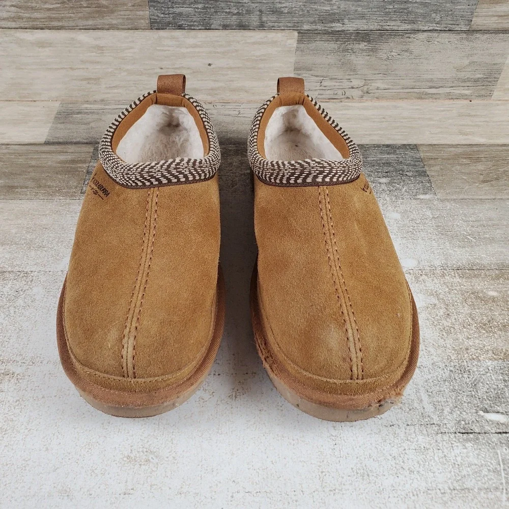 Koolaburra by UGG Burree Mens Slippers Sz 9 Chestnut Suede Slip-On Fleece Lined